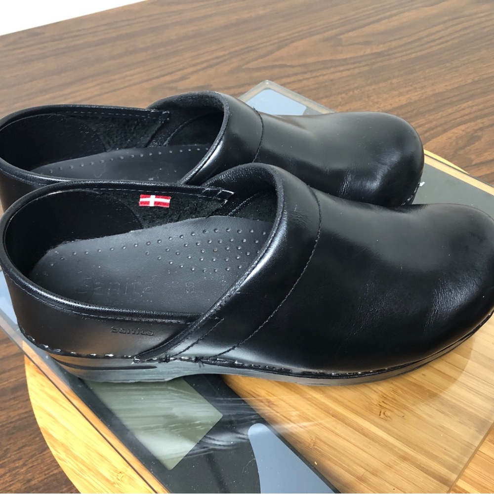 SANITA Original Professional Nursing Work Clogs Danish Black Leather Shoes 39 - Picture 6 of 11